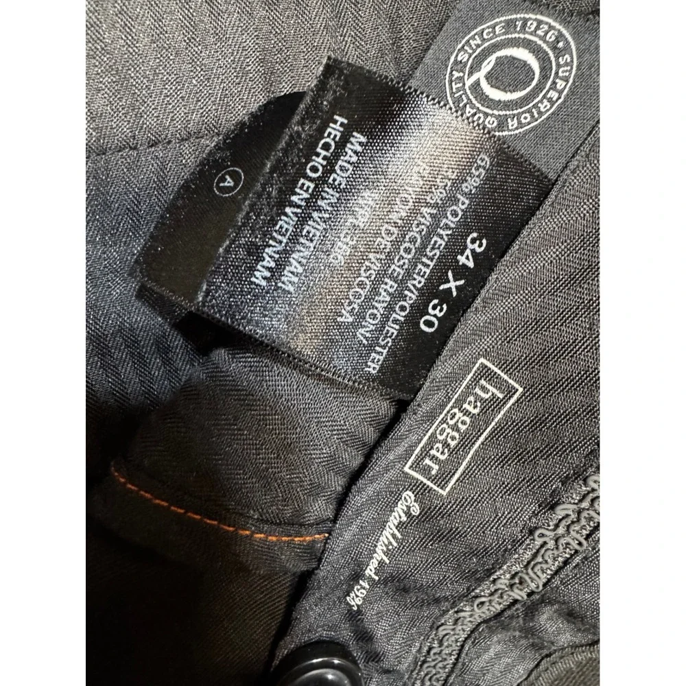 Haggar Q Series Mens 34x30 Black Pleated Cuffed Dress Pants Herringbone 3T12